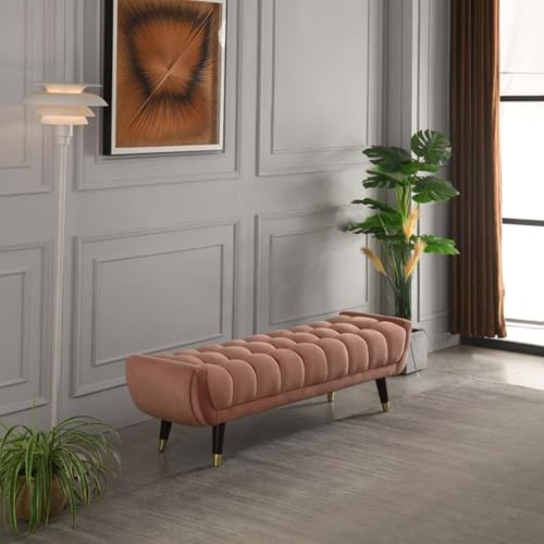 Ottoman Bench Velvet Button Tufted Ottoman Bench Rectangular Upholstered End of Bed Bench with Gold Tipped Legs Luxurious Entryway Bedroom Footstool(Dark Gray,80x45x45cm)