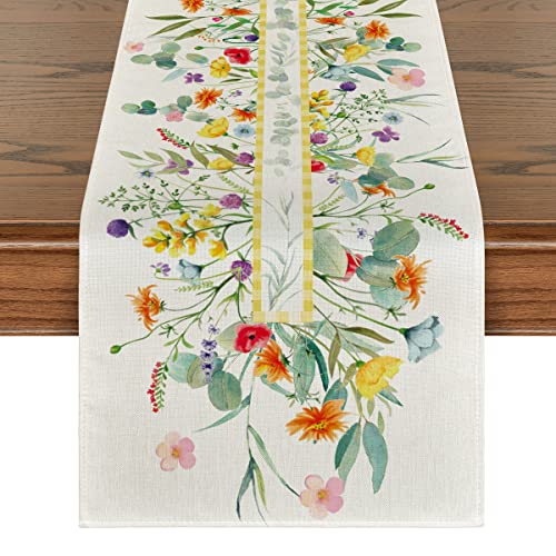 Artoid Mode Flower Floral Table Runner, Spring Summer Seasonal Kitchen Dining Table Decoration for Indoor Outdoor Home Party Decor 13 x 120 Inch