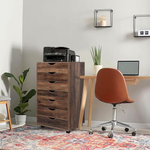 Naomi Home Debbie 7-Drawer Office Storage File Cabinet on Wheels, Mobile Under Desk Filing Drawer Unit, Craft Storage Organization for Home, Office Black