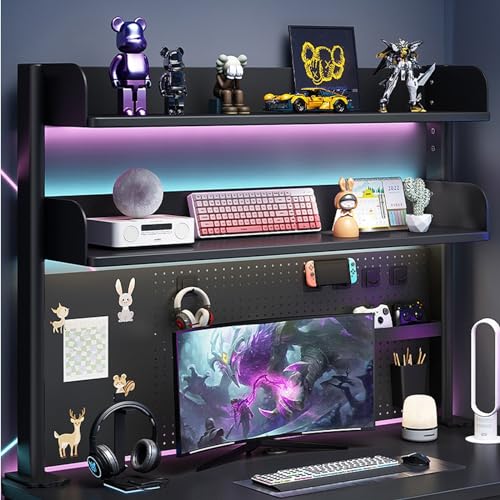 Clamp On Desk Organizer Shelf, Desk Extender Pegboard Workstation,Computer Desk Accessories for Office, Privacy Panel for Gaming Desk,23.6/31.4/39.3in Desktop Shelving System (BLACK, 60CM/23.6IN)