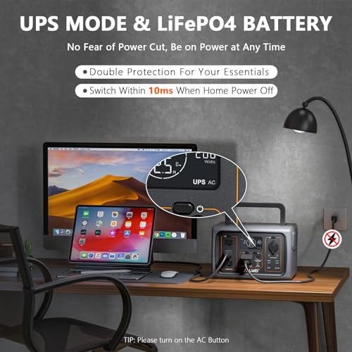 ALLWEI 500W LiFePO4 Solar Generator(Surge 1000W) with 100W Solar Panel, 512Wh Portable Power Station, UPS Function, 3 AC Outlets, Solar Power Generator for Outdoor RV Camping CPAP Backup Emergency