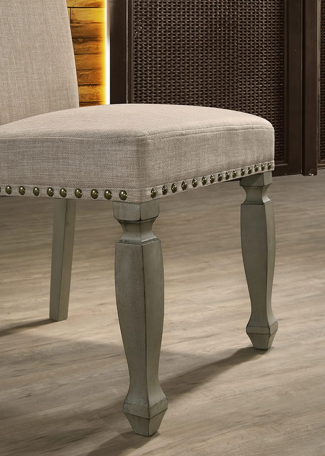 Roundhill Furniture Breda Upholstered Nailhead Dining Chairs, Set of 2, Antique Gray