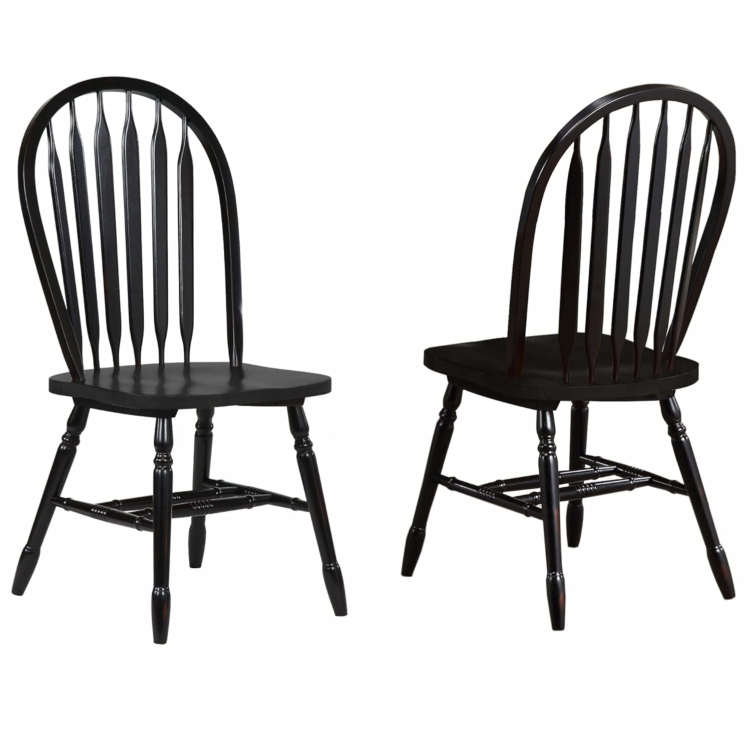 Sunset Trading Selections Arrowback Solid Wood | Set of 2 Dining Side Chair, Distressed Antique Black with Cherry Rub