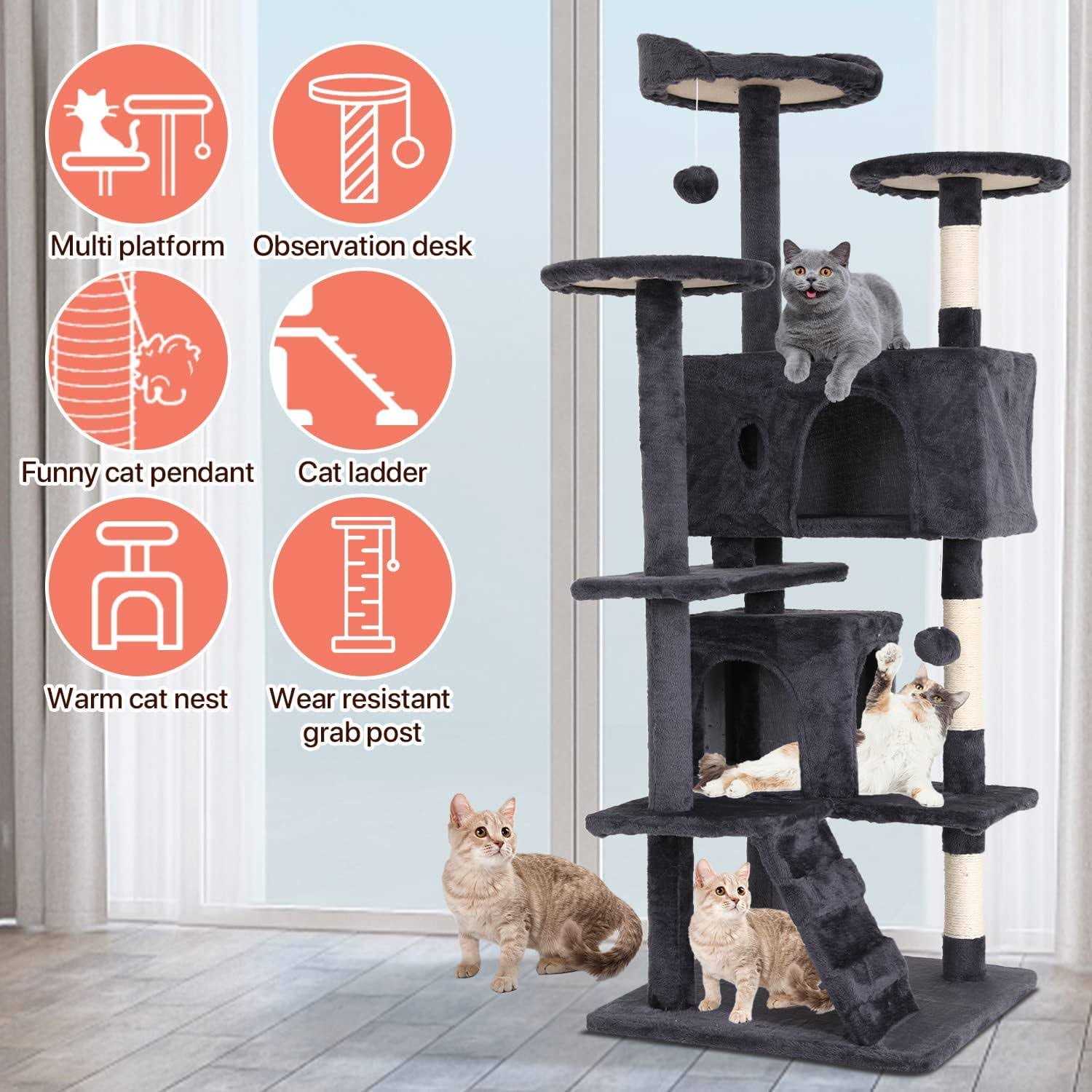 Niamvelo 54-in Double Condo Cat Tree Tower Playhouse with Scratching Post & Perch for Indoor - Pet Supplies online store