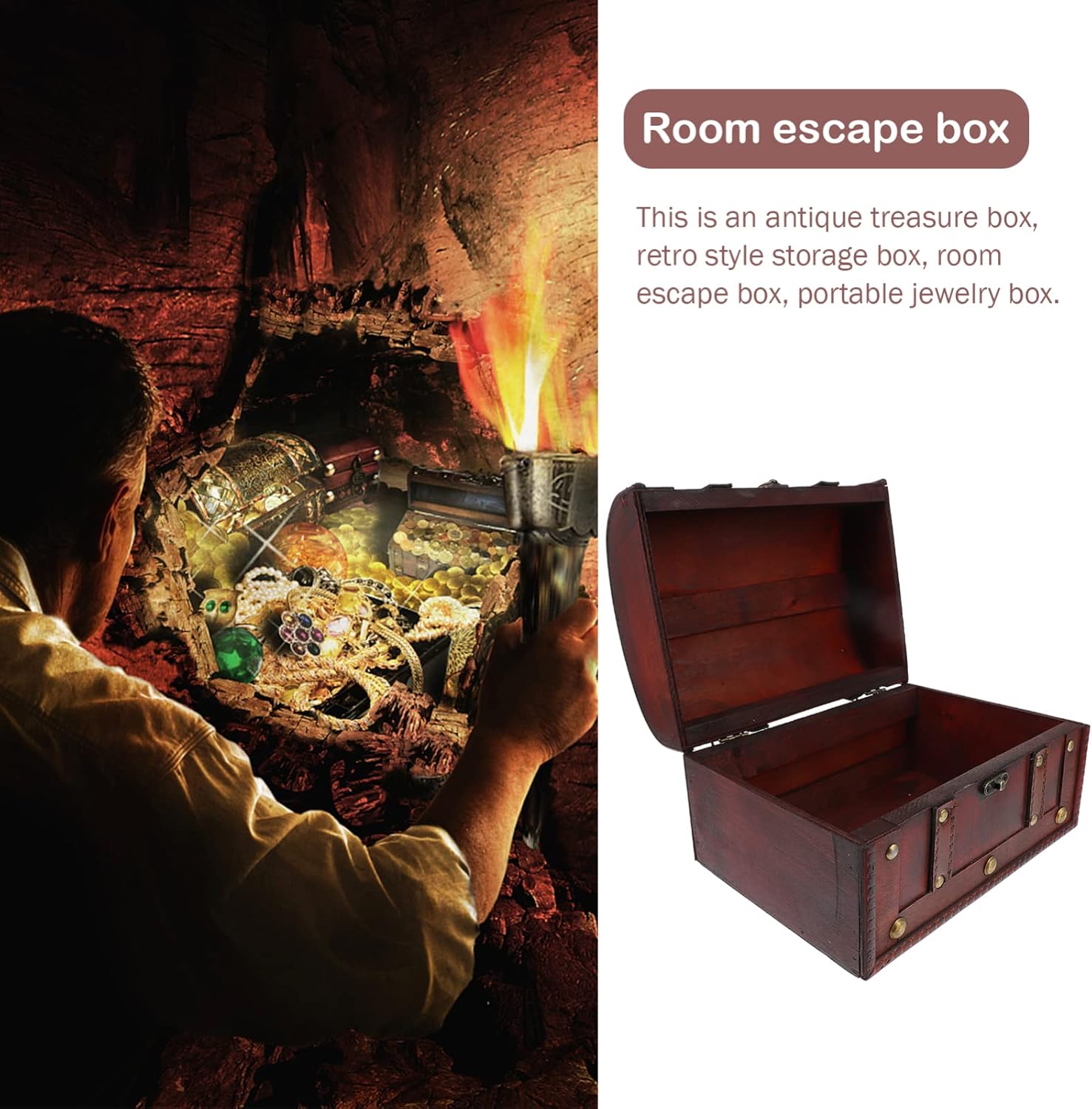 Abaodam 2 Pcs Box Antique Treasure Chest Necklace Holder Organizer Treasure Chest Large Decorative Wood Storage Trunk Wooden Jewelry Organizer Retro Container Wooden Box Desktop Child