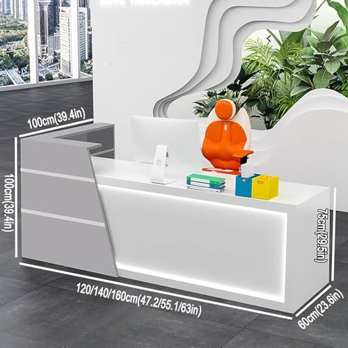 Large Reception Desk Solid Wood Counter Table L Shape Retail Counter with Storage Checkout Counter Standing Reception Table