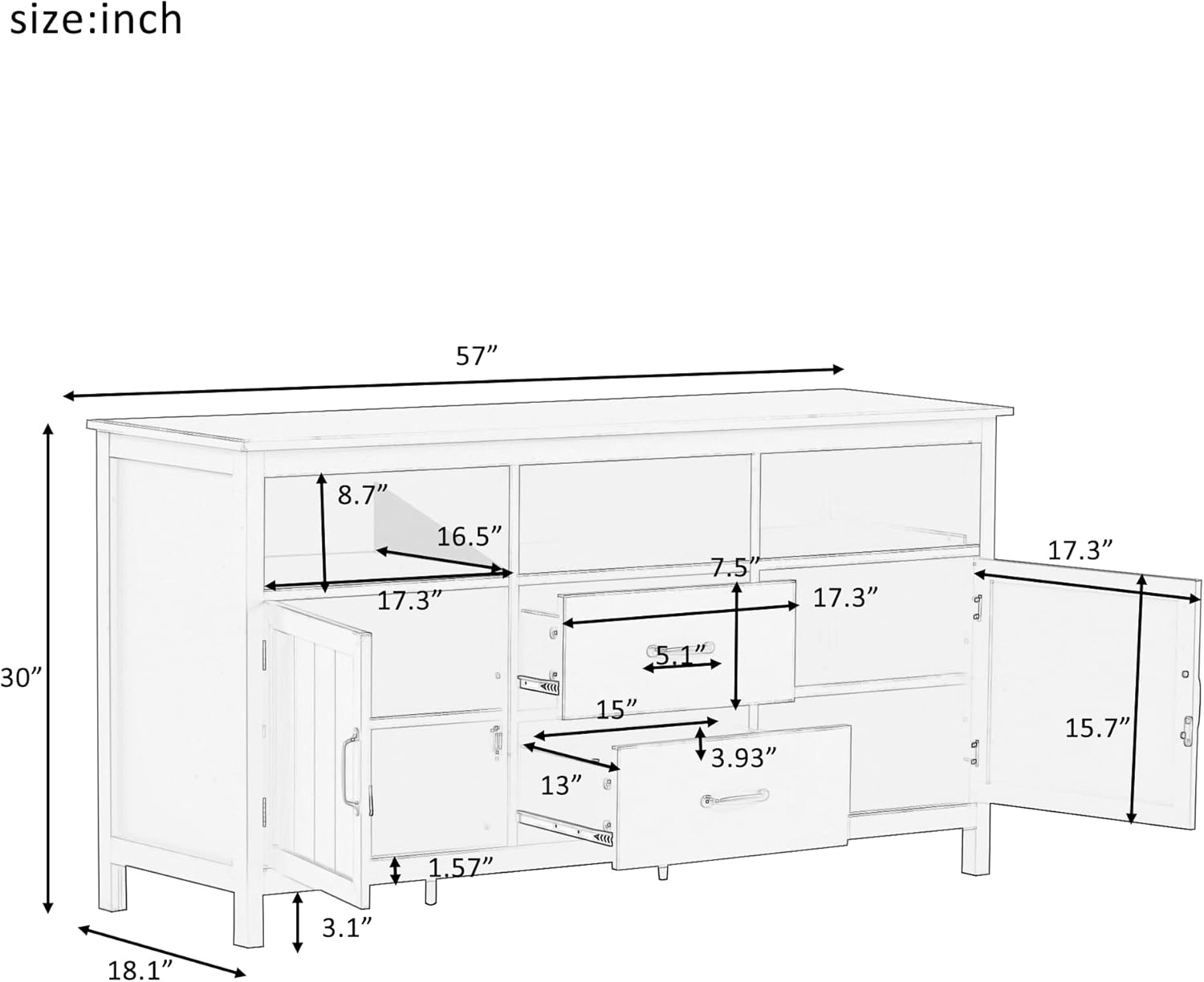U-Can TV Stand for TV up to 68 in with 2 Doors and 2 Drawers Open Style Cabinet, Sideboard for Living room, Navy