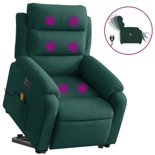 Electric Massaging Chairs Electric Stand up Massage Recliner Chair Dark Green Velvet,Electric Power Lift Massage Recliner Chair with 6Point , Massage and Side Pocket, Velvet Upholstered Comfortable an