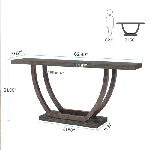 Tribesigns Console Table for Entryway: 63 Inches Farmhouse Wood Entry Foyer Table for Entrance, Narrow Long Sofa Table Behind Couch with Metal Legs for Hallway, Living Room, Grey