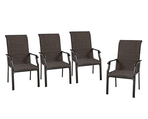 PHI VILLA Outdoor Rattan Dining Chairs Set of 6, Extra Large High Back Wicker Armchairs with Steel Frame, for Patio, Deck, Yard
