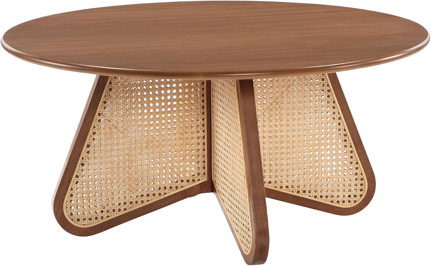 Best Master Furniture Linh Mid-Century Modern Walnut and Rattan Round Coffee Table