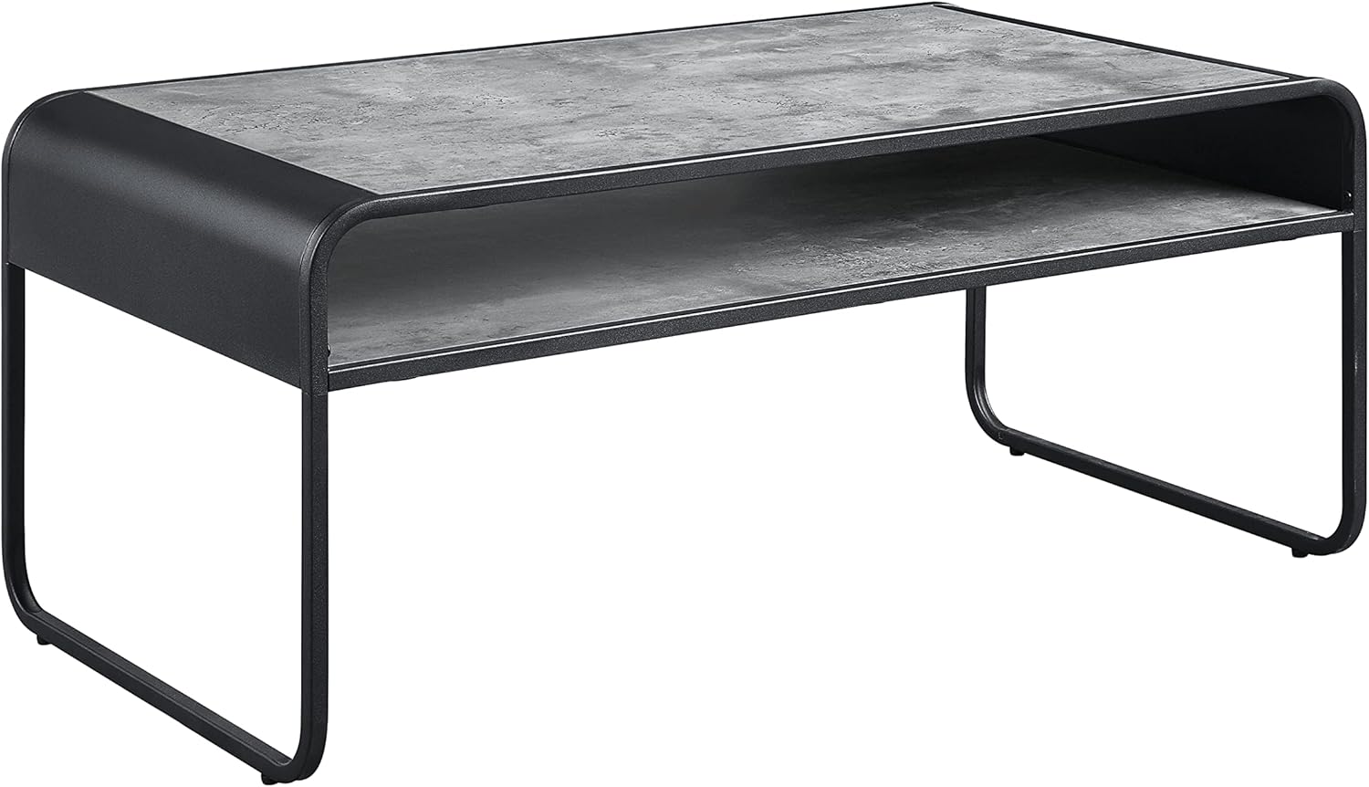 Acme Furniture Rectangular Coffee Table with Open Shelf, Concrete Gray and Black