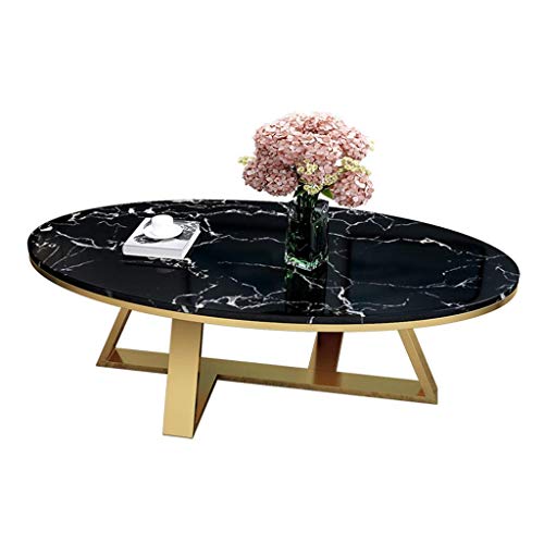 Mid Century Marble Coffee Table | Oval | Black Marble Top and Gold Metal Base | Living Room/Balcony/Office Decoration