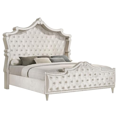 Coaster Home Furnishings Antonella Upholstered Tufted Eastern King Bed Ivory and Camel