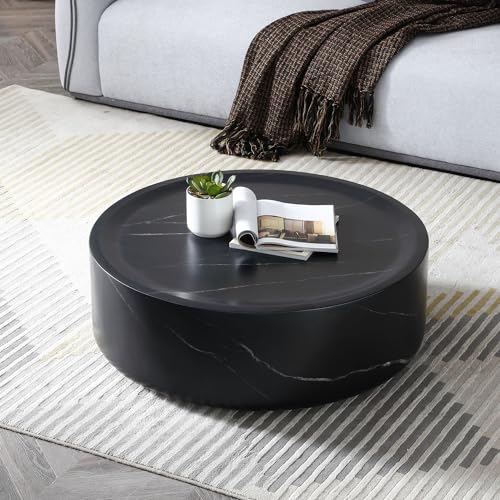 JUSTONE Round Coffee Tables for Living Room, Faux MARS Pattern Modern Minimalist Side Tables Accent End Table End Table for Apartment,Office,Ø35.43'' x 12