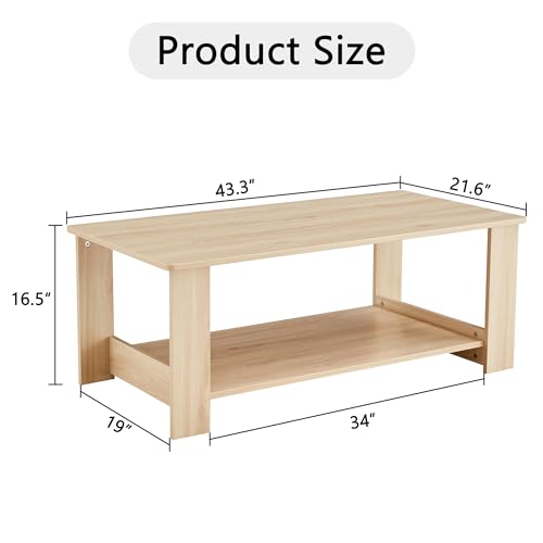 Coffee Table Living Room Table Furniture Modern Minimalist Wood MDF Top Rectangular Small Sofa Center Cocktail Table Farmhouse Style for Home Office, 35.4