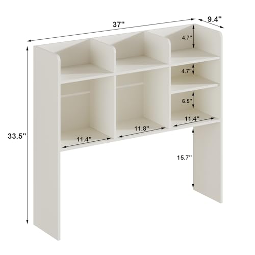 ChooChoo Desktop Bookshelf, Wood Desk Hutch Organizer with 7 Shelves for Computer Desk, Desktop Shelf Bookshelf Storage for College Dorm Office Home, White