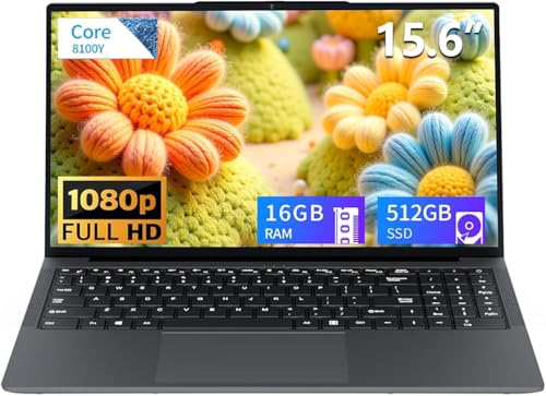 15.6 inch Laptop, Laptops with Core 8100Y (up to 3.40GHz), Gaming Laptop 16GB RAM 512GB ROM, FHD 1920 x 1080, Win 11 Pro Traditional Laptops Computers with WIFI BT 5.0 Netbook For Student Busines