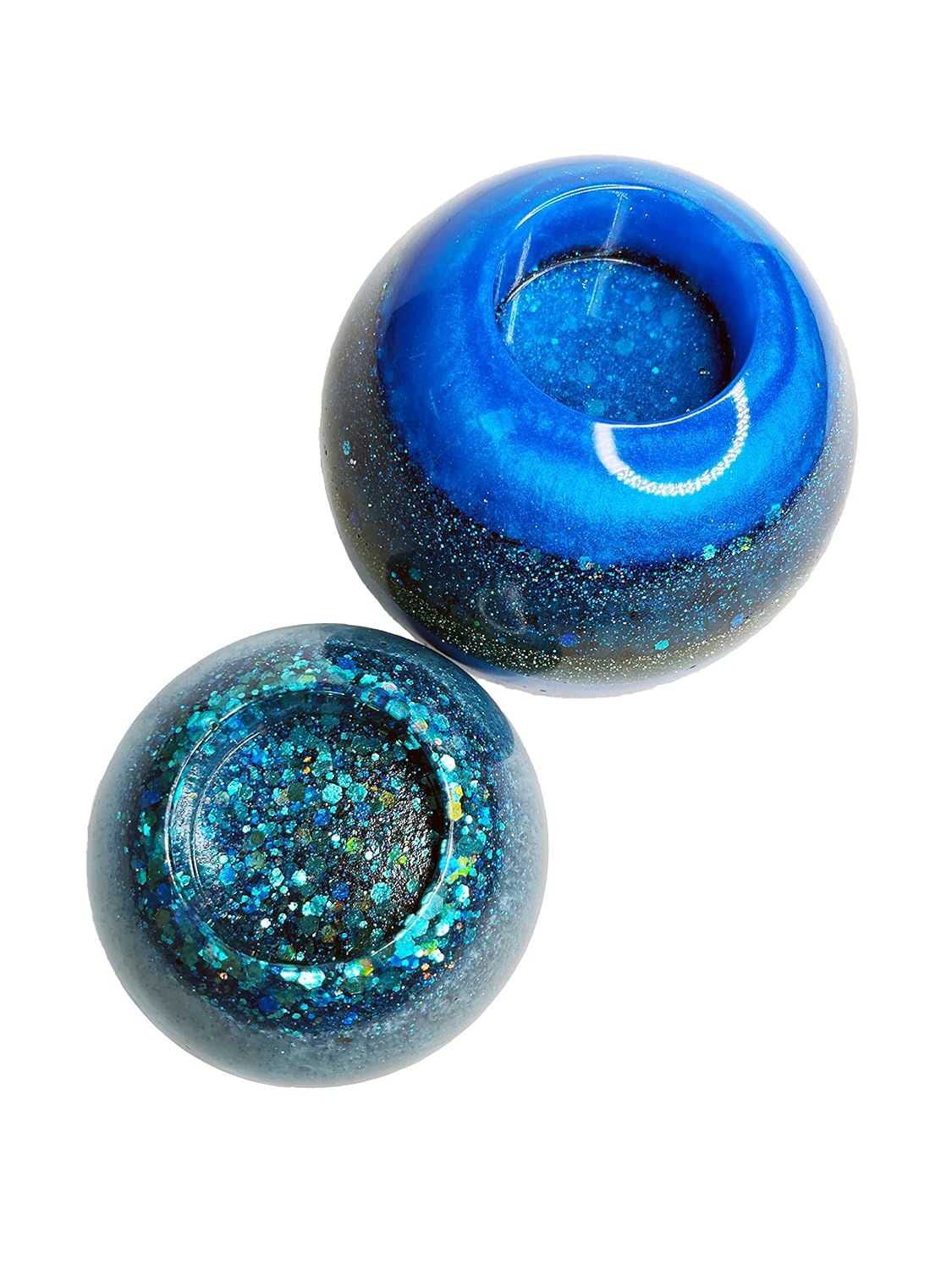 Blue Glitter Votive Tea Light Candle Holders Ensemble Set of Two for Home and Office Decor, Centerpieces, Party, Wedding Housewarming Gifts