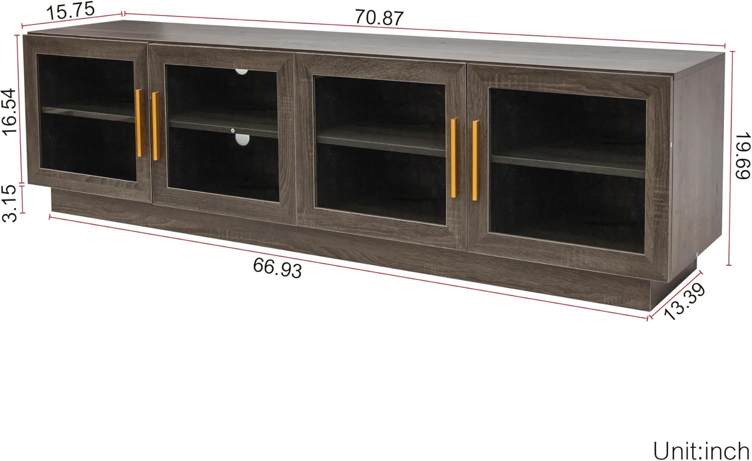 Modern TV Stand Shelving, Brown Gray 70.87inch Wood Cabinet Living Room Bedroom Entertainment Center