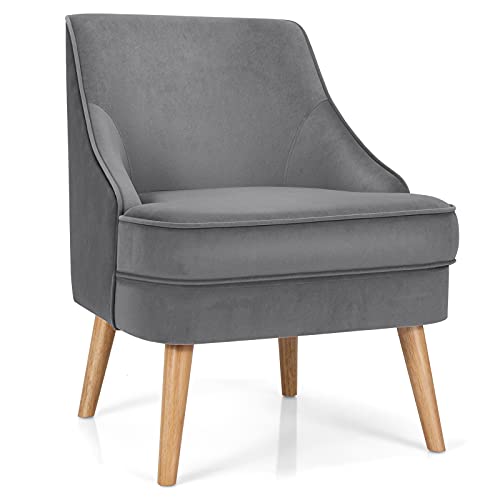 Giantex Set of 2 Velvet Accent Chairs, Mid Century Single Sofa Chair w/Rubber Wood Legs, Comfy Slipper Chair, Upholstered Armless Leisure Side Chair for Living Room, Bedroom, Meeting Room, Pink