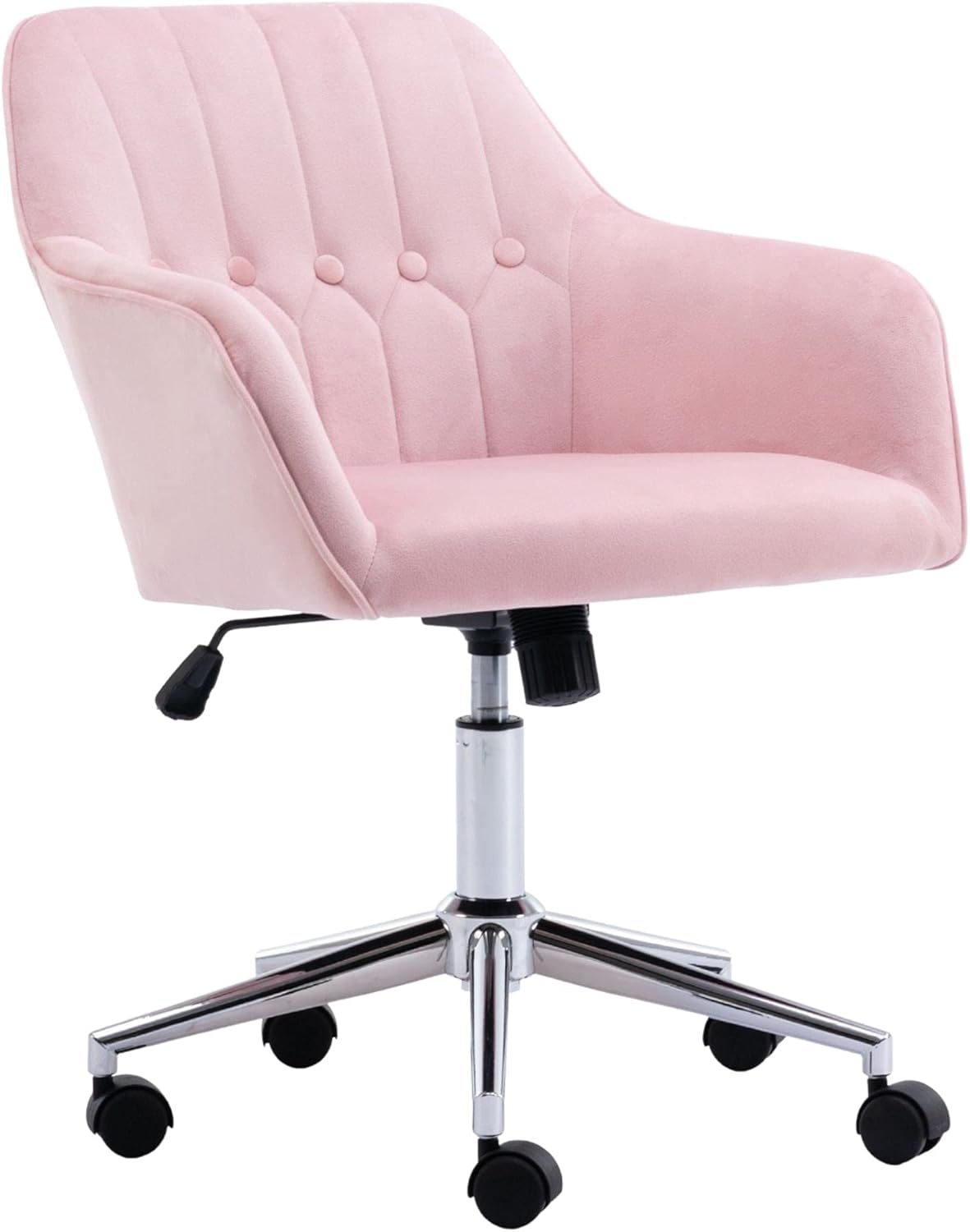 Home Office Desk Chair, Velvet Fabric Modern Accent Chair for Living Room, Swivel Adjustable Vanity Chair for Bedroom (Pink)