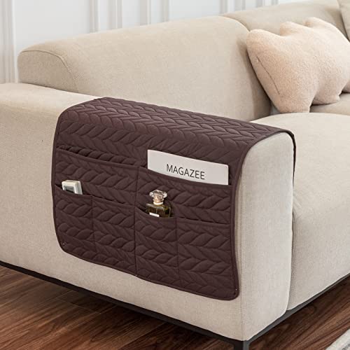 Sofa Chair Armrest Organizer Armchair Caddy for Sofa Couch Remote Control Bedside Storage Organizer Non-Slip Arm Chair Recliner Caddy for TV Remote Control Book Magazines Phone Ipad, Dark Grey