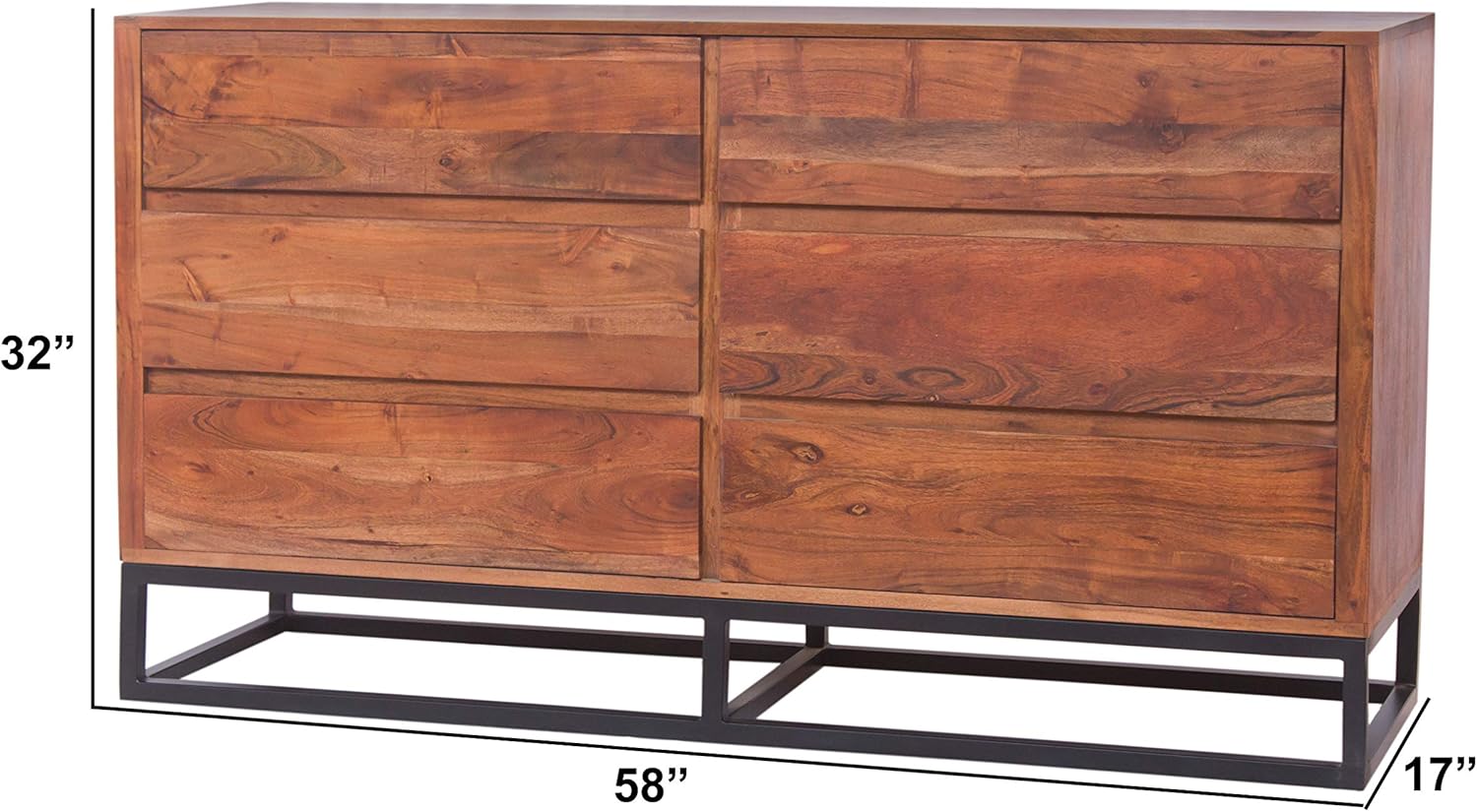 TUP The Urban Port Modern Acacia Wood Dresser or Display Unit with Metal Base, Walnut Brown and Black