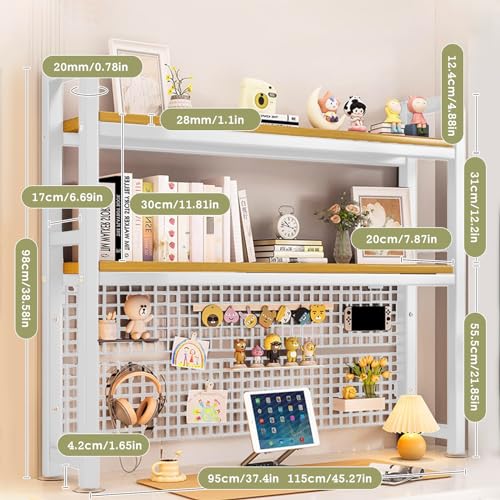 2 Tier Industrial Style Desktop Bookshelf with Pegboard, Desk Organizer, Office Desk, Privacy Panel for Gaming Desk and Computer Desk, Black