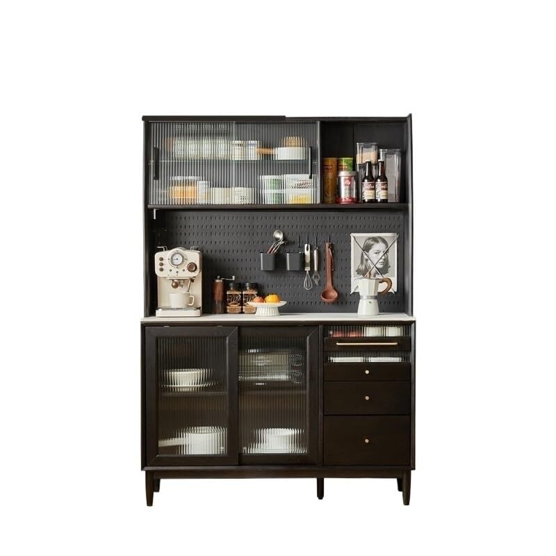 Buffet Cabinet Solid Wood Sideboard, Simple Oak Wine Cabinet, Multi-functional Perforated Board Storage Cabinet, Rock Board Tea Cabinet Buffet Sideboard