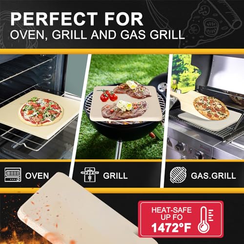 Sisher 5 PCS Pizza Stone Set Rectangular Pizza Stone for Oven Baking stone and Grilling Extra Large 15 x 12 Inch Durable Coralite Cooking Stone