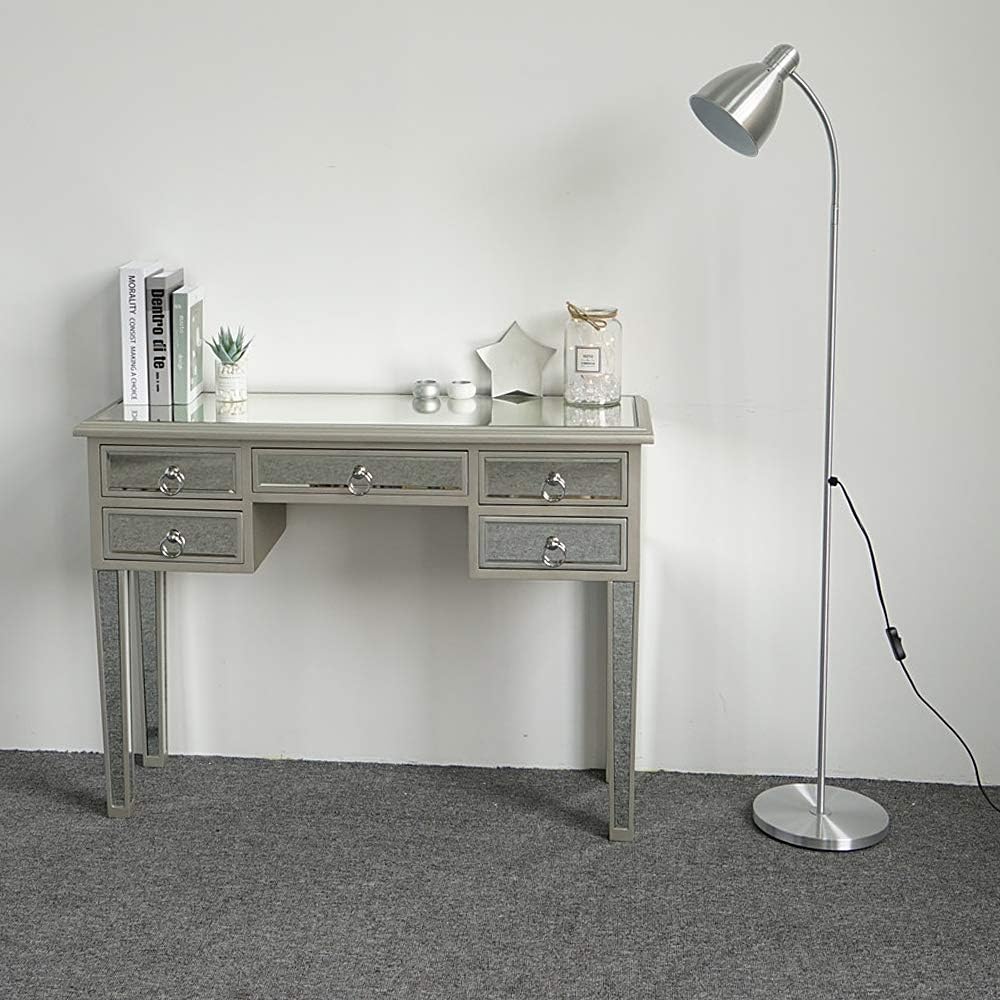 Goujxcy Mirrored Desk Console Table,Unique Modern Decorative Design Mirrored Desk Home Console Table Bedroom Vanity Make-up Table with 5 Drawer,Silver