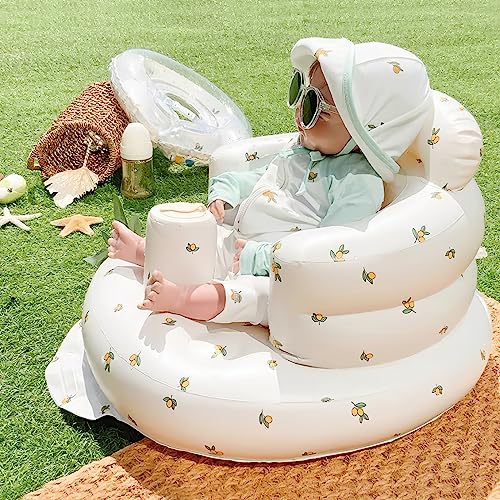 Inflatable Baby Seat with Built in Pump for Babies 3 Months & Up, Baby Floor Seats for Sitting Up, Blow Up Baby Chair for Infants - Unicorn