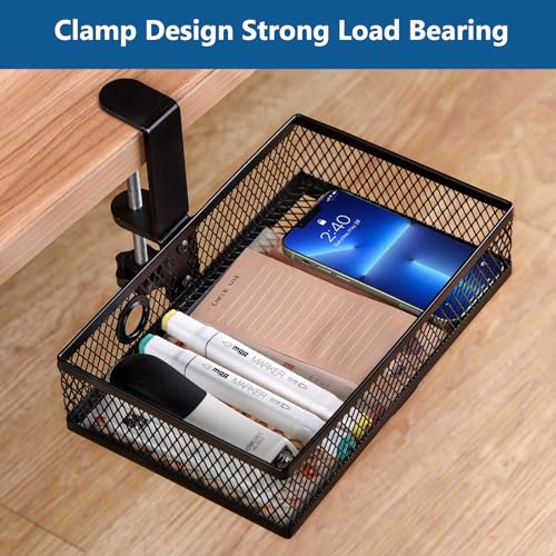 Wetheny Under Desk Storage Drawer Clamp-on Swivel Alloy Steel 360 Degree Rotation Hidden Desktop Organizer Pen Holder Easy to Install,Home Office Art Supply Storage
