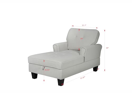 Corduroy Chaise Lounge with Storage, Indoor Sofa Bed Chair, Upholstered Lounge Chair for Bedroom, Living Room (Beige)