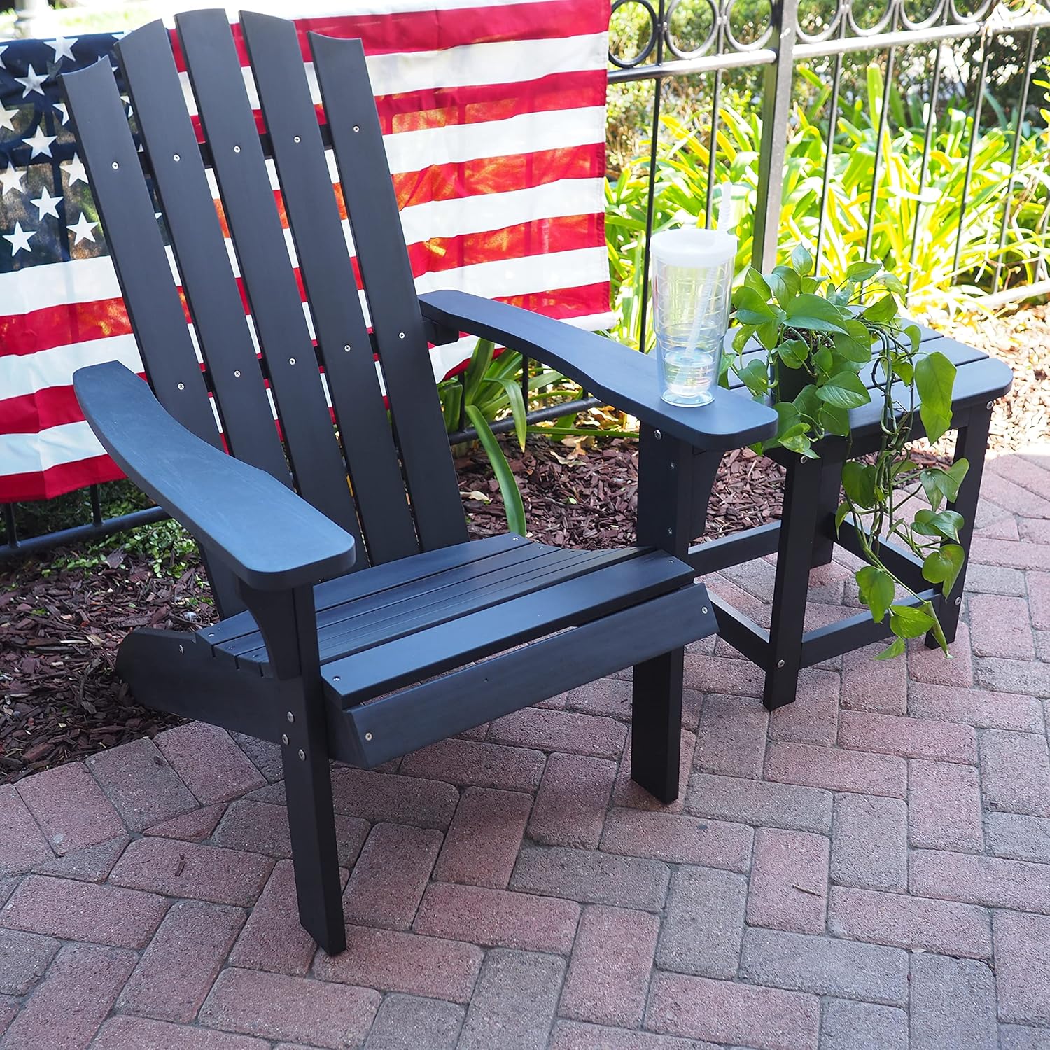 Adirondack Chair, Premium Weather Resistant Poly Lumber, Outdoor Patio Furniture, Up to 300 lbs, Plastic Adirondack Chairs for Porches, Decks, and Pool Side, Element Collection, Black