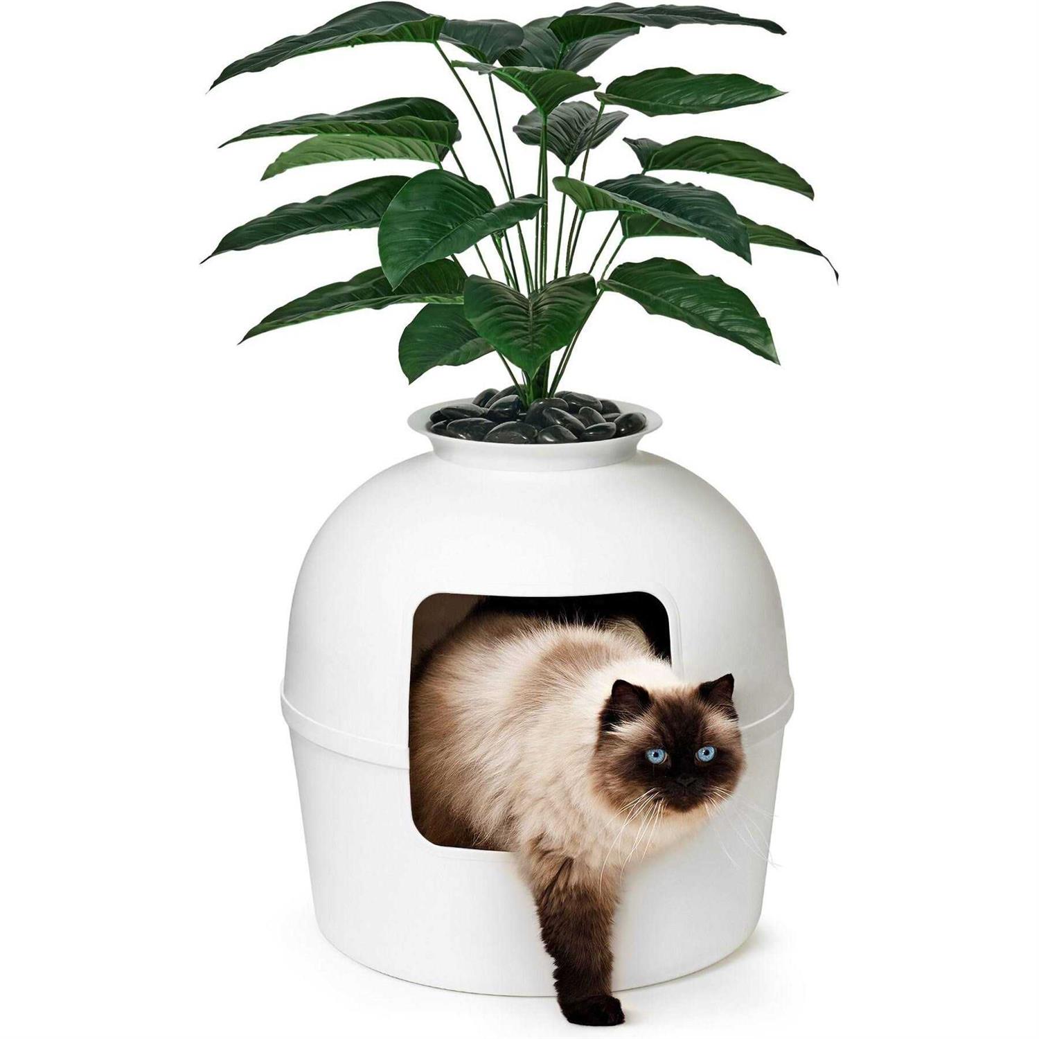 Secret Litter Box by Bundle & Bliss Hidden Litter Box Enclosure with Odor Control Carbon Filter, Faux Plant and Real Stones - Pet Supplies online store