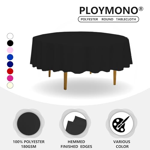 8 Pack Black Round Tablecloths for 90 Inch Tables - Circle Bulk Linen Polyester Fabric Durable Washable Table Clothes Covers for Buffet Banquet Parties Wedding Restaurant
