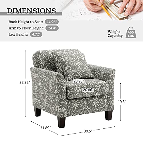 HULALA HOME Floral Accent Chair Comfy Upholstered Armchair with Removable Cushions & 2 Pillows, Fabric Sofa Chair for Living Room Bedroom Office (Indigo, 2PCS)