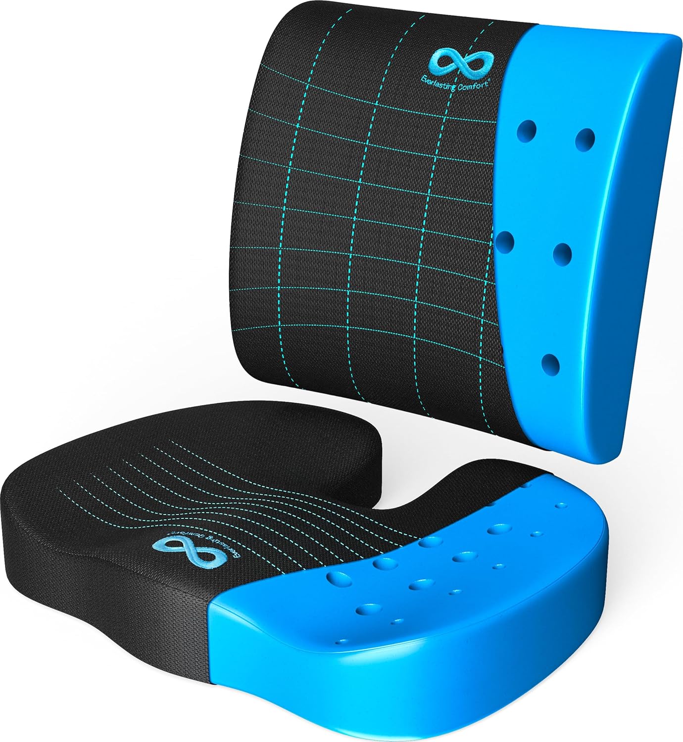 Everlasting Comfort Gel Infused Memory Foam Car Seat Cushion & Lumbar Pillow Combo for Tailbone Pain, Sciatica, Sitting Fatigue - Booster Seat for Adults - Ergonomic Car Seat Cushions for Driving