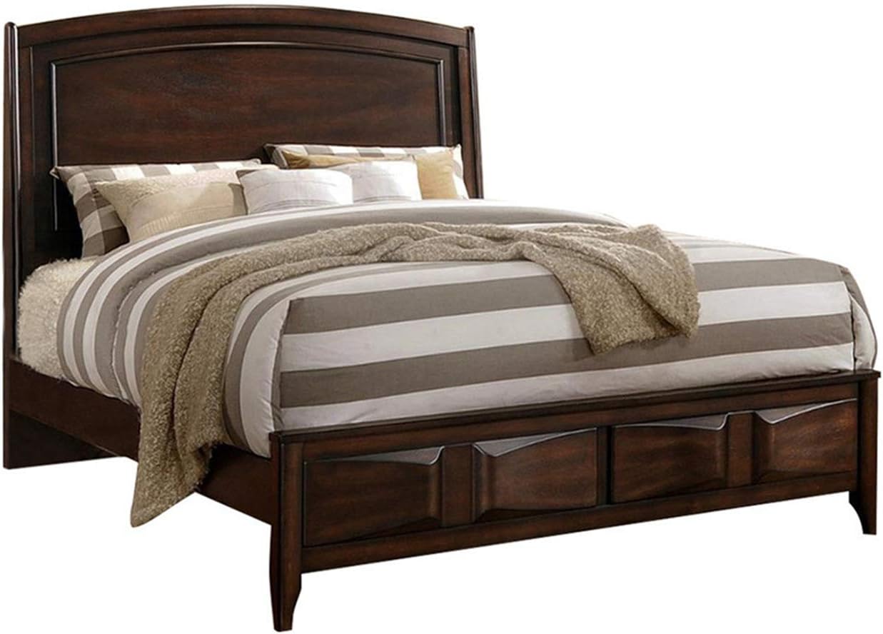 Benjara Crisp & Fine Lined Wooden California King Bed, Brown