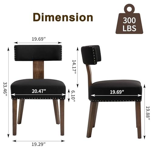 Upholstered Wooden Farmhouse Dining Chairs Set of 2, Mid-Century Modern Fabric Dining Room Chairs with Wood Legs, Curved Backrest Kitchen Chairs Armless Accent Chairs for Living Room, Beige