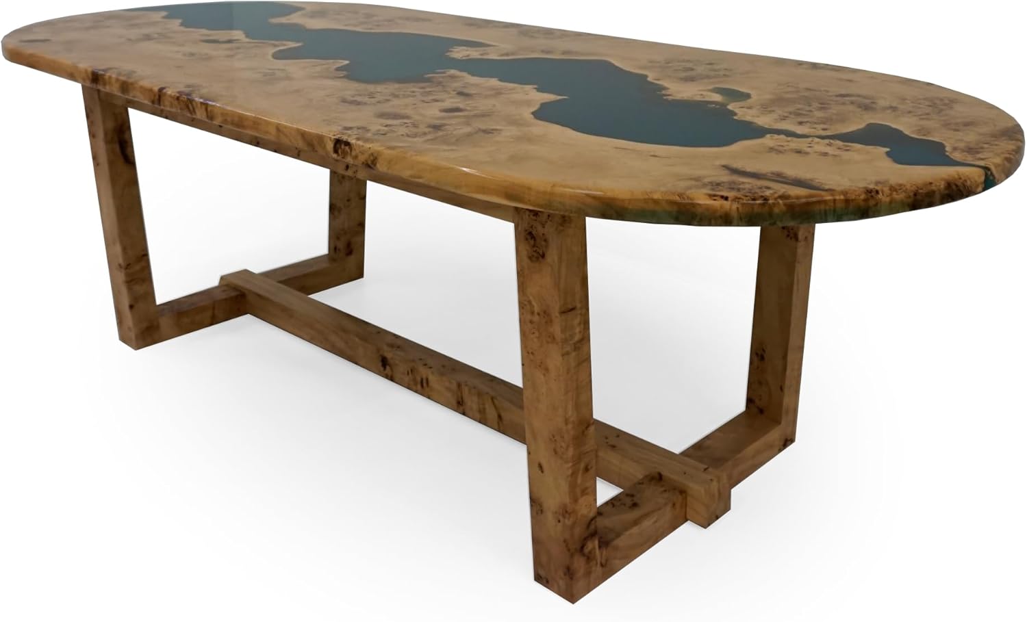 Oval Modern Epoxy Resin Table - Handcrafted Maple with Blue Accents - Conference Room Tables
