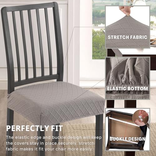 SearchI Stretch Dining Chair Seat Covers Set of 6, Soft Thickened Fabric Seat Covers for Dining Chairs, Dining Room Seat Cover Slipcover Protector (Rear-Covered, Thickened Rhombus Grey)