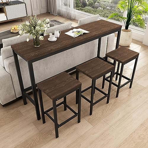 NicBex Small Dining Table Set for 4 Counter Height Dining Table Set Modern 3-Piece Round Dining Table Set with Drop Leaf and 2 Chairs for Small Places, Space-Saving, Brown