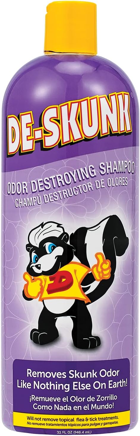 Odor Destroying Shampoo for Dogs, 32 oz. – Formulated with Powerful De-Greasers, Skunk Odor Remover for Pets, Carpet, Furniture and More – Removes Skunk Smell Fast, Clear, (FG00065)