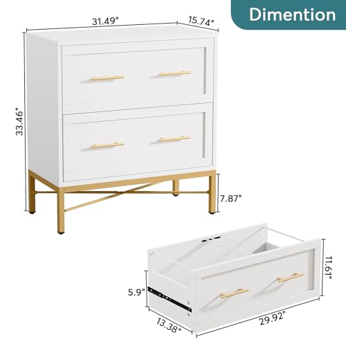 Tribesigns 2 Drawer File Cabinet, Modern Lateral Filing Cabinet for Letter/Legal/A4 Size, Large File Storage Cabinets Printer Stand with Storage for Home, Office, Rustic Brown & White