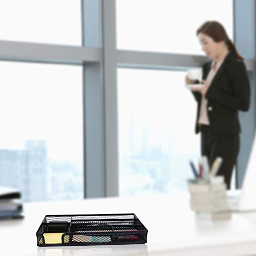 Desk Drawer Organizer, A4 Large Metal Mesh Desk Rrganizer Tray, Versatile Storage Box Set for Office Home Supplies,13 x 9 inches
