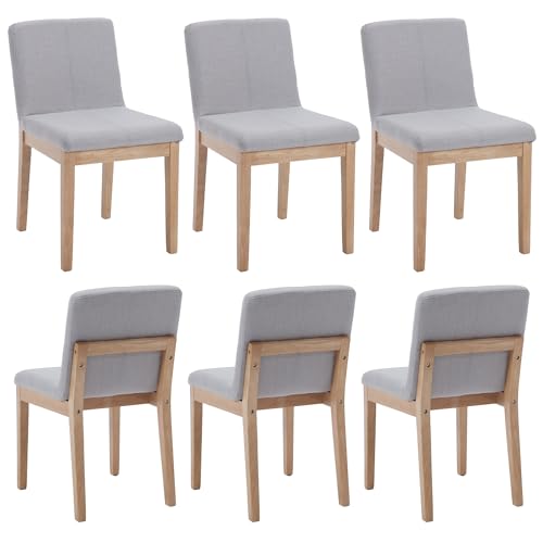 Farmhouse Wooden Dining Chairs Set of 2 with Rectangular Backrest Mid Century Linen Fabric Upholstered Dining Room Side Chairs for Kitchen Island/Living Room/Restaurant, Charcoal