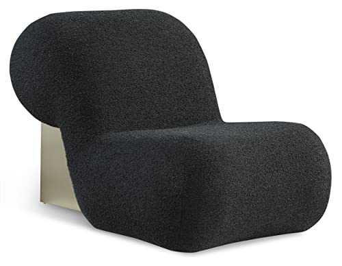 Meridian Furniture Quadra Collection Modern | Contemporary Boucle Fabric Upholstered Accent Chair with Brushed Gold Cube, Black